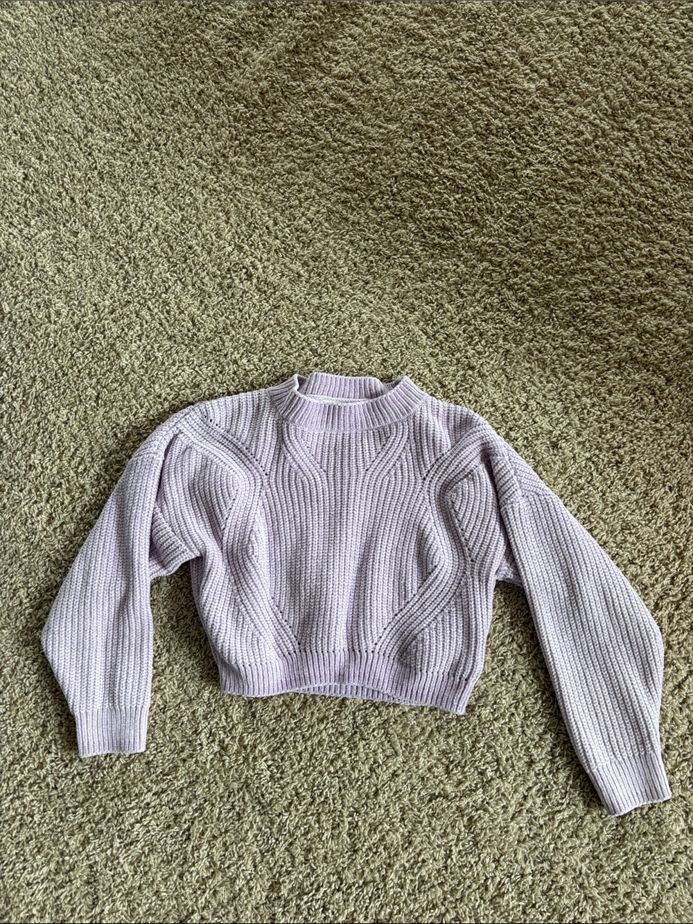 H&M Light Lavender Cable-Knit Crewneck Cropped Sweater kids size 8/10